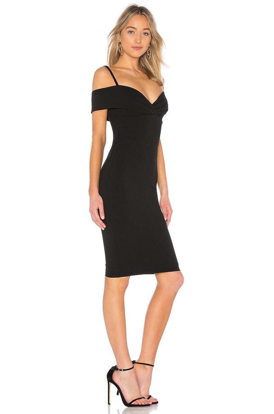 Nookie Athena Phoenix Off Shoulder Bodycon Midi Knit Dress Black Size S NWT